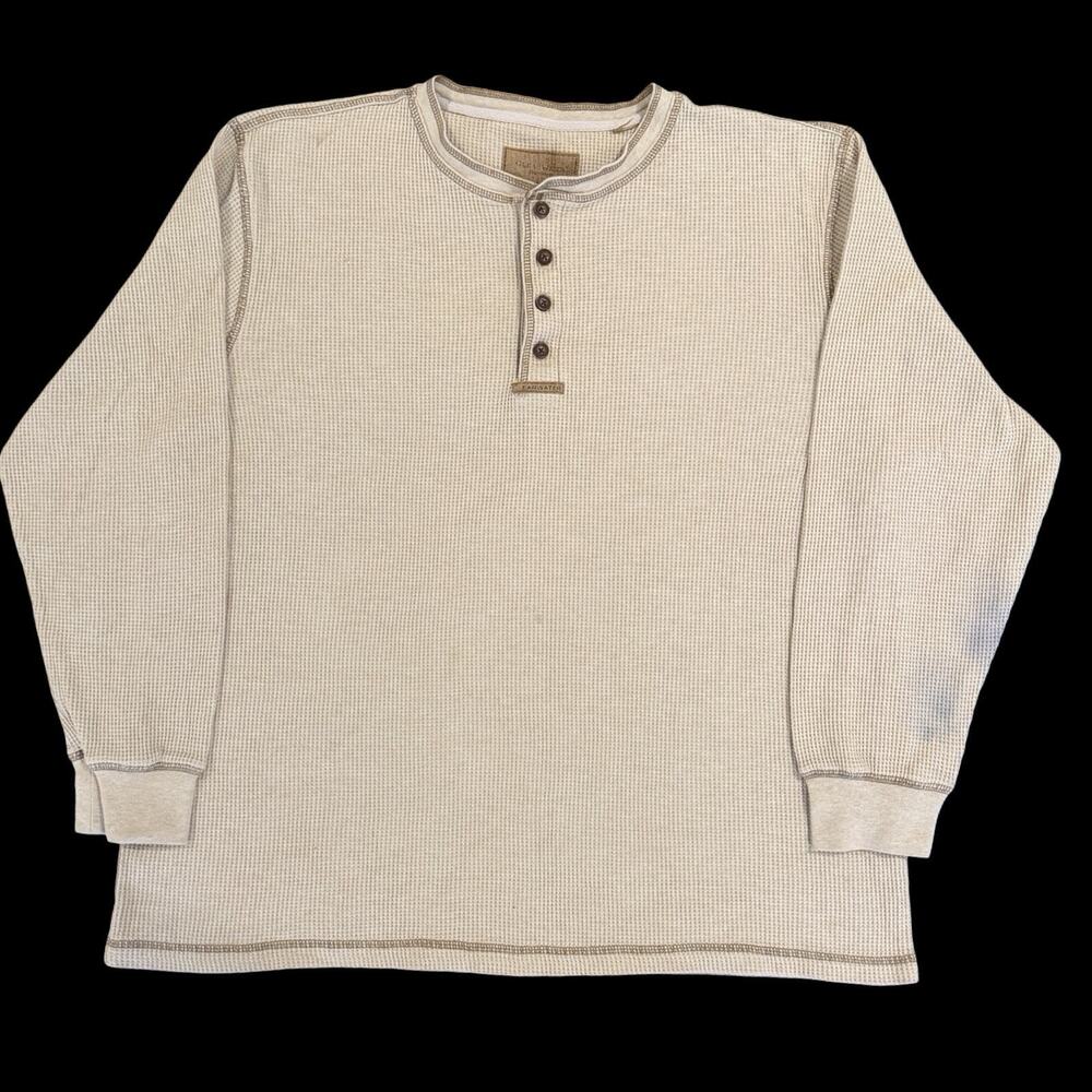 Vintage Waffle Knit Henley Thermal Shirt Mens Large Cream Workwear Y2K
